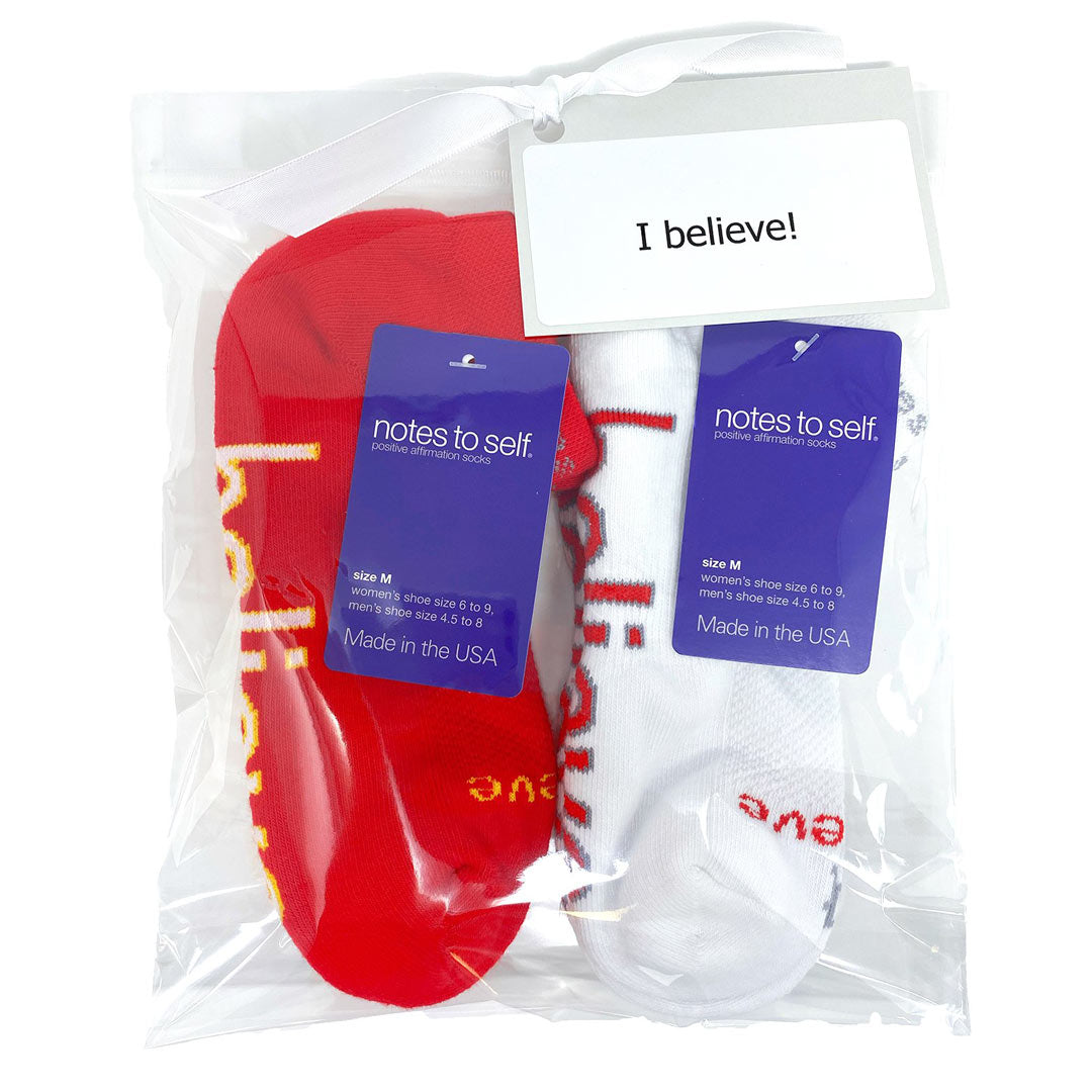 I believe 2-pair gift bag with red socks and white socks - notes to self socks product image