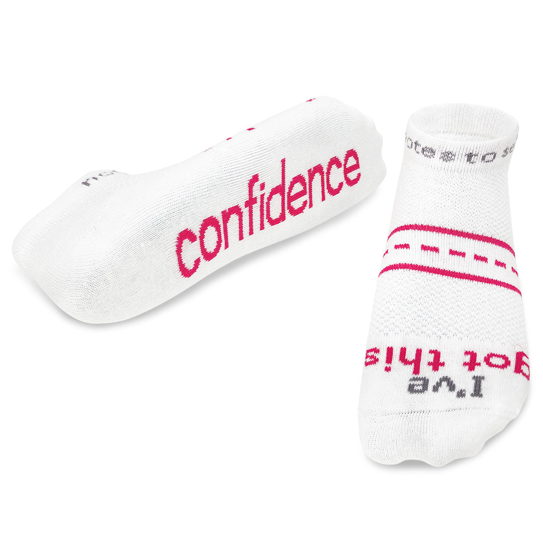 I've got this - confidence™ white LITE-NOTES™ socks with bold pink words