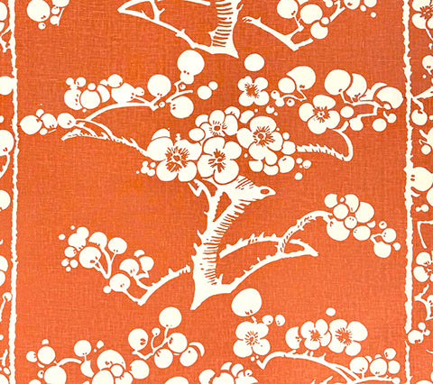 China Seas Fabric: Hawthorne - Tomato on Tan 100% Linen