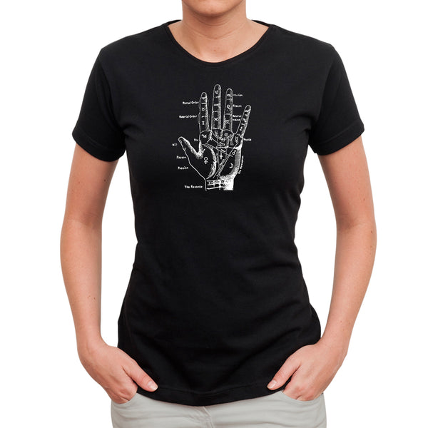 Palmistry Hand T Shirt for Women on Black