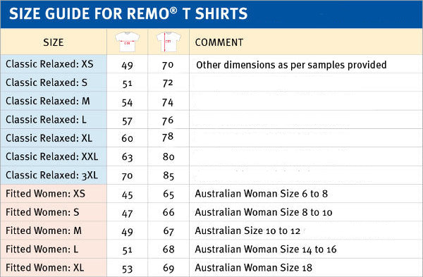 REMO T Shirts Size Guide