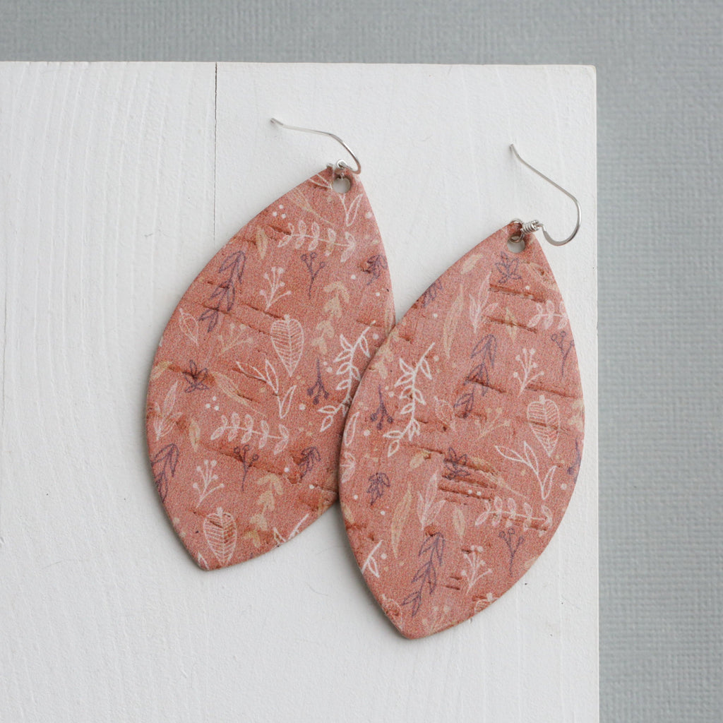 The Petal/ Burnt Copper Floral Fields Cork Leather Earrings