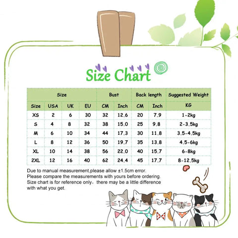 Size chart for the Plush Pet Hoodie - San Rocco Italia