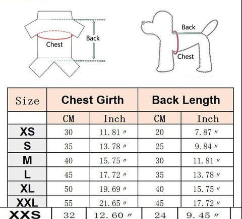 Holiday pet clothing size chart - San Rocco Italia