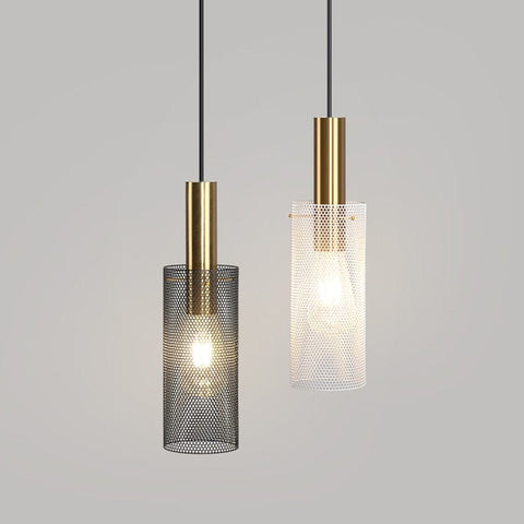 Modern Metal Mesh Pendant Ceiling Light - Black and Gold or White and Gold - San Rocco Italia