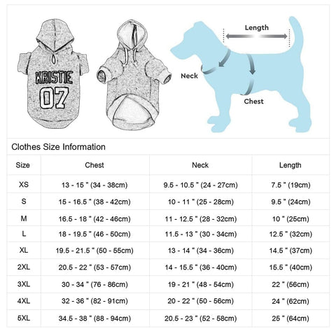 Personalized Pet Hoodie size chart - San Rocco Italia