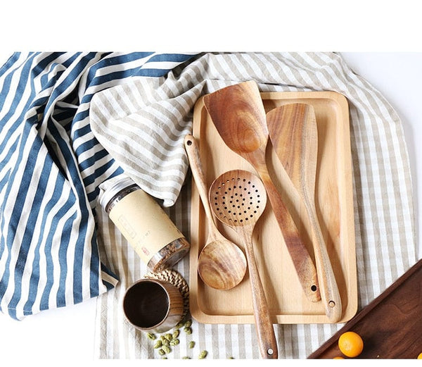 Rustic 7 Pieces Teak Wooden Utensil Set – Anara Lifestyle