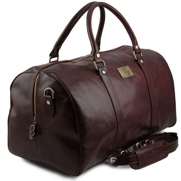 TL Voyager - Travel leather duffle bag with pocket on the back side - Large  size | TL141247