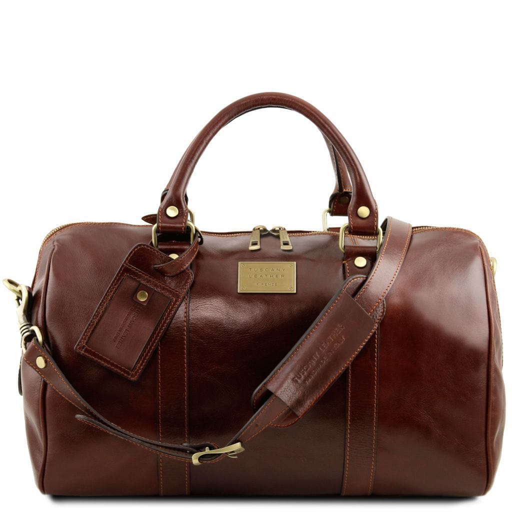 Tuscany Leather TL Voyager - Travel leather duffle bag with pocket on ...