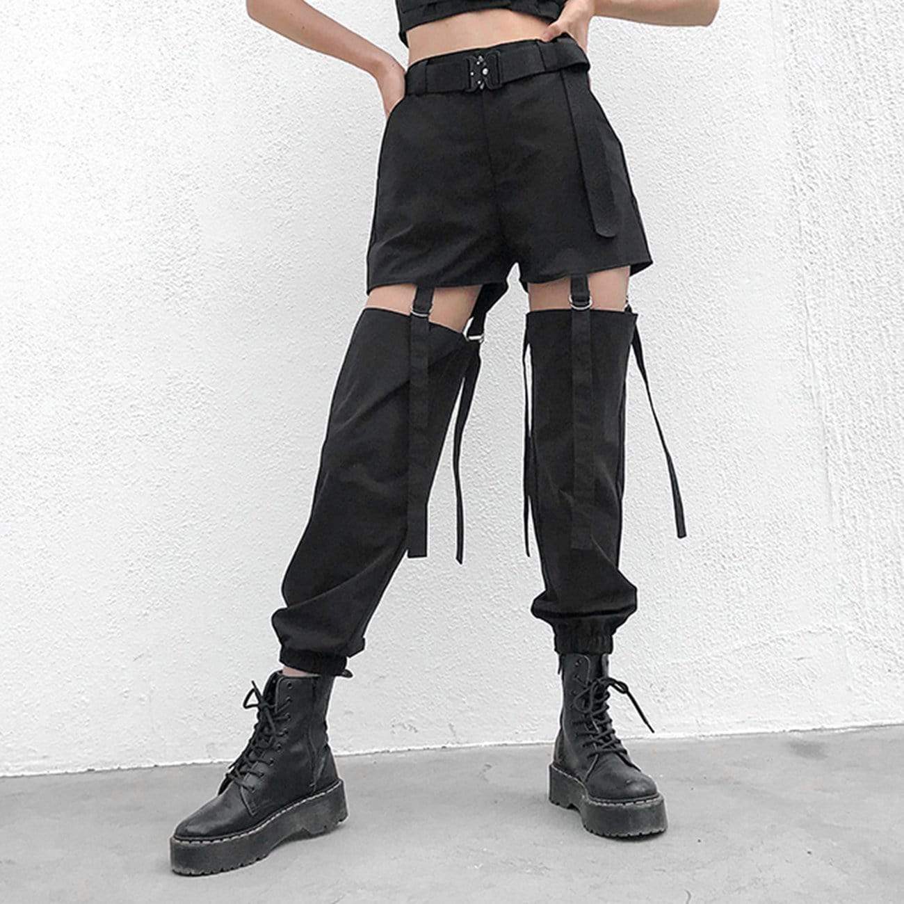 WLS Function Punk Hollow Out Ribbons Pants – We Love Street