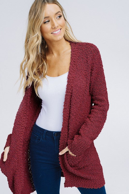 maroon cardigan