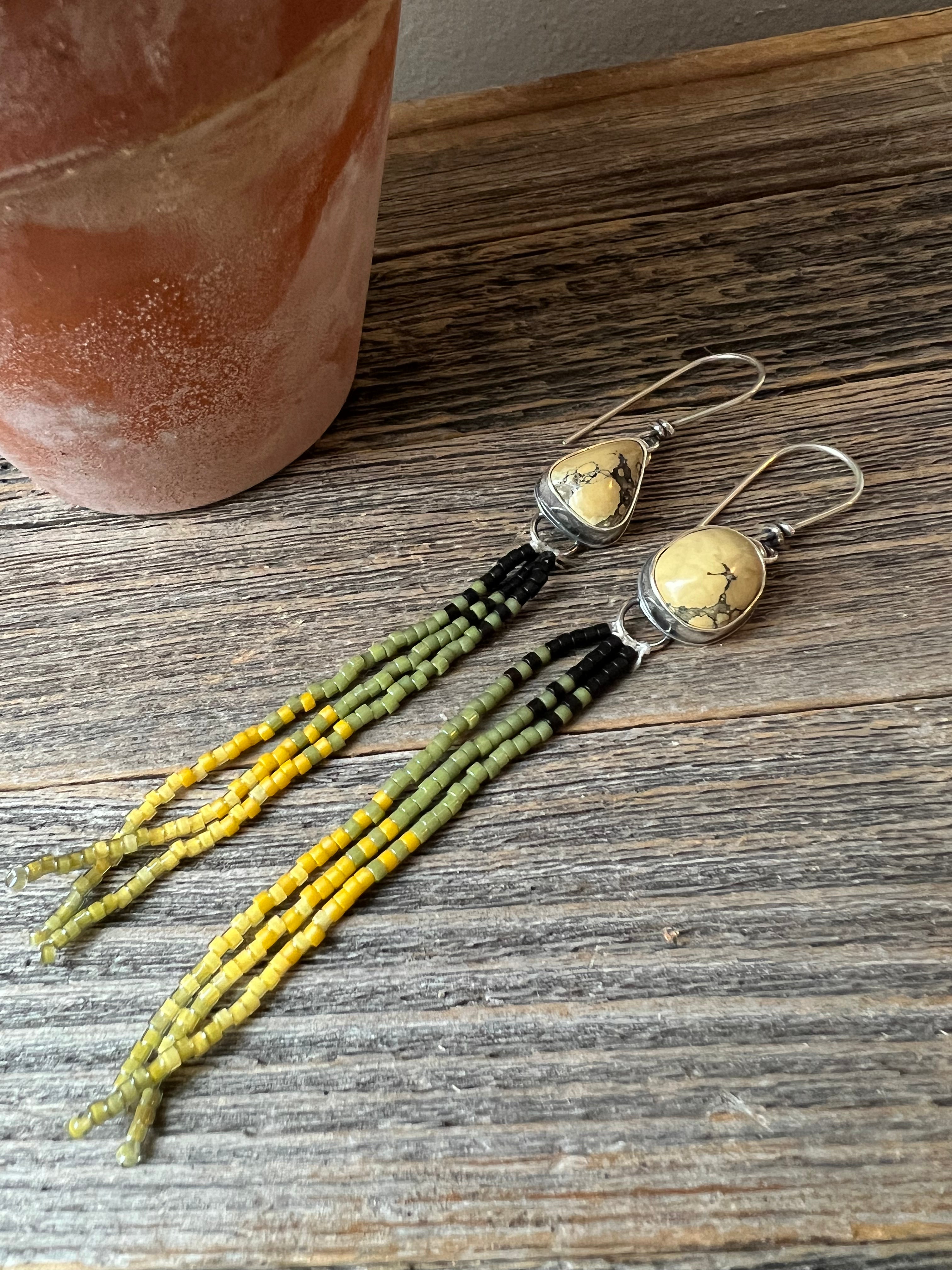 Bohemian Fringe Earrings - Yellow New Lander Variscite