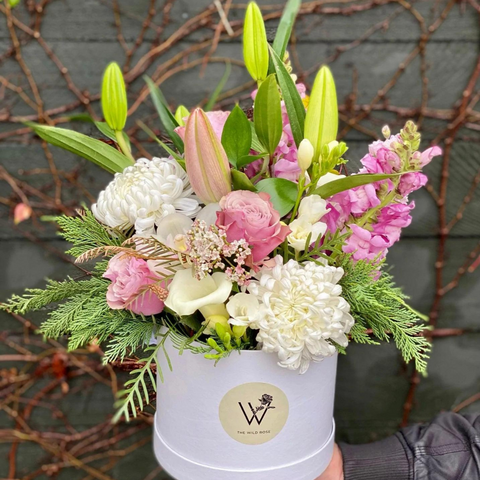 Valentine's Day Flowers - Blush Hat Box. Auckland Flower Delivery