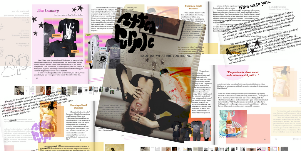 Collage of The Lunary’s feature in Potted Purple magazine