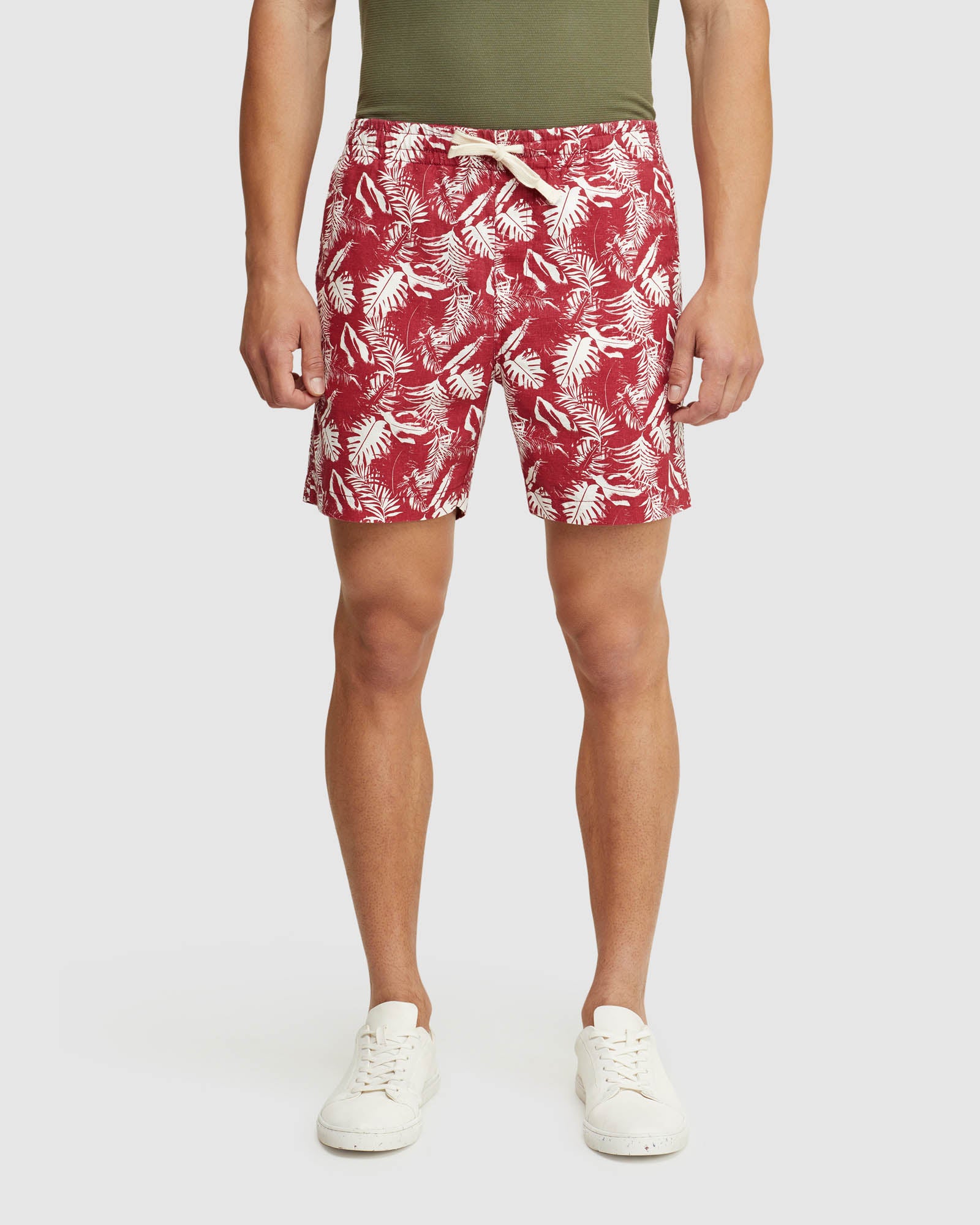 TOBY PALM TREE LINEN COTTON SHORTS