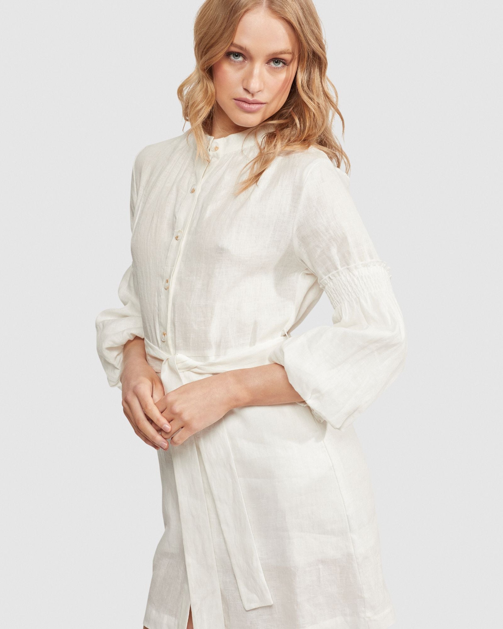 KIANA BALLOON SLEEVE LINEN DRESS