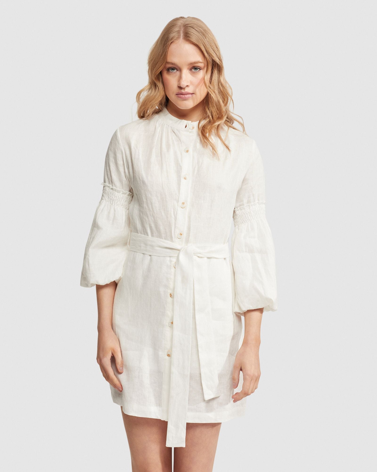 KIANA BALLOON SLEEVE LINEN DRESS