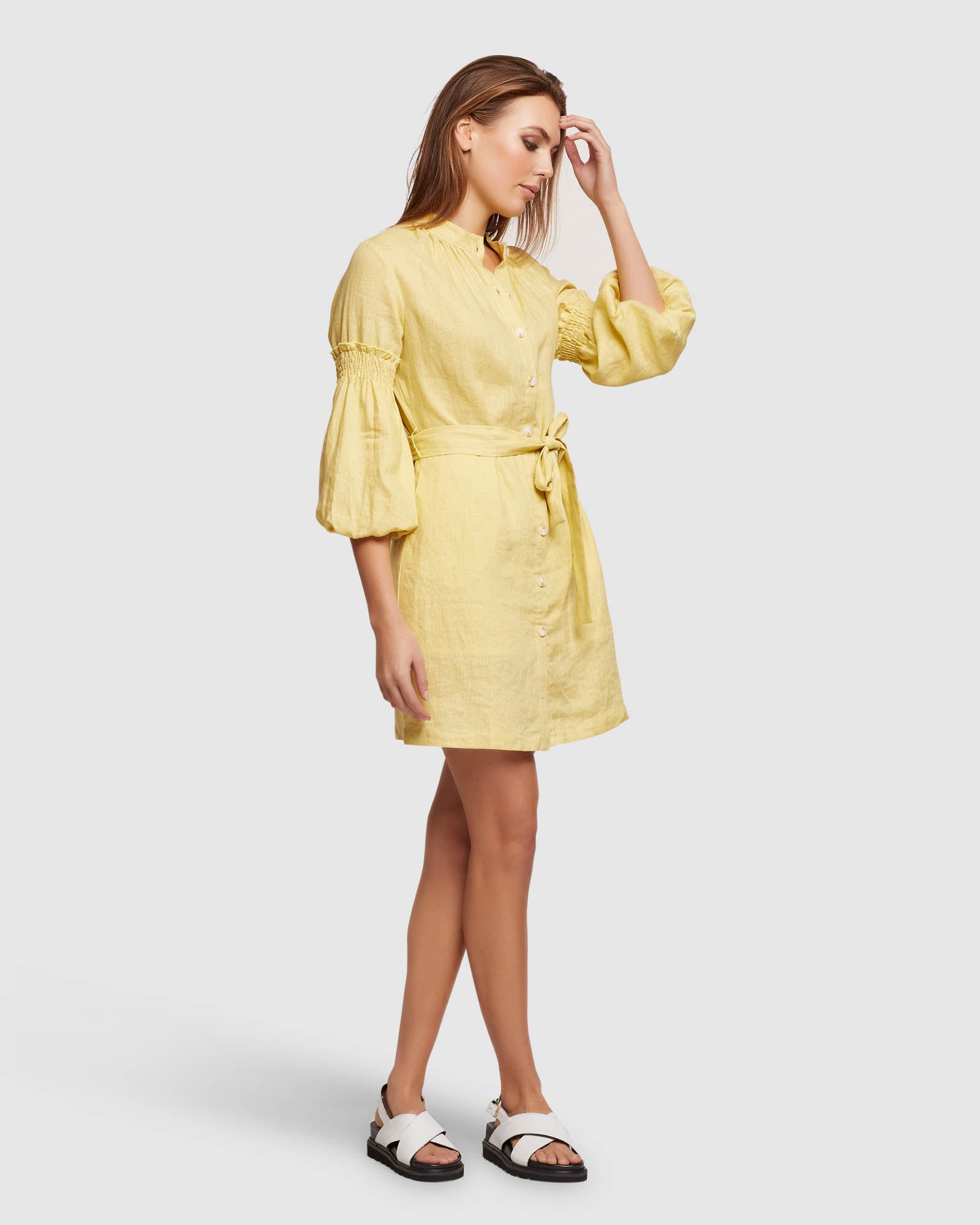 KIANA BALLOON SLEEVE LINEN DRESS