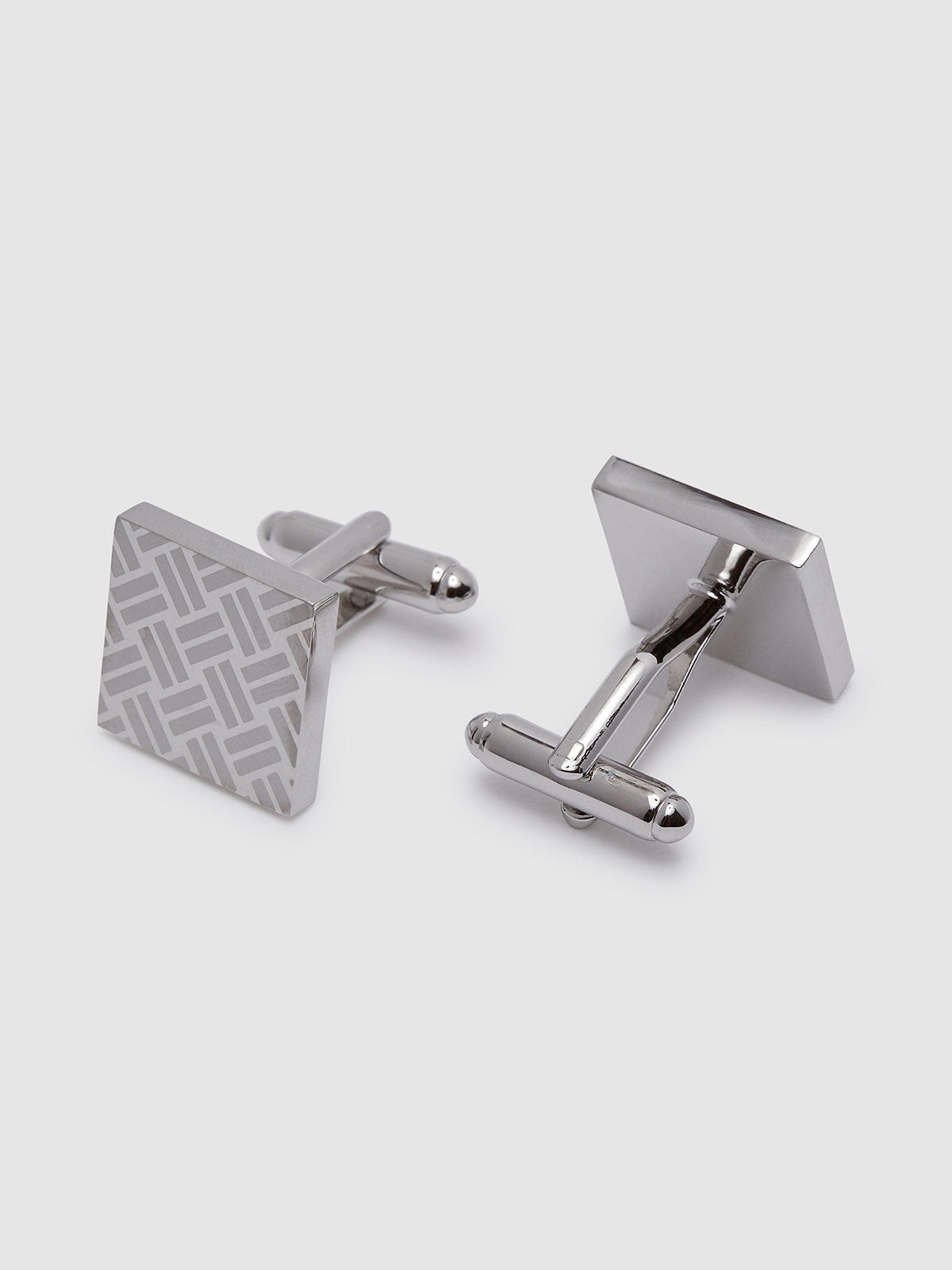 SILVER WEAVE SQUARE CUFFLINK SET