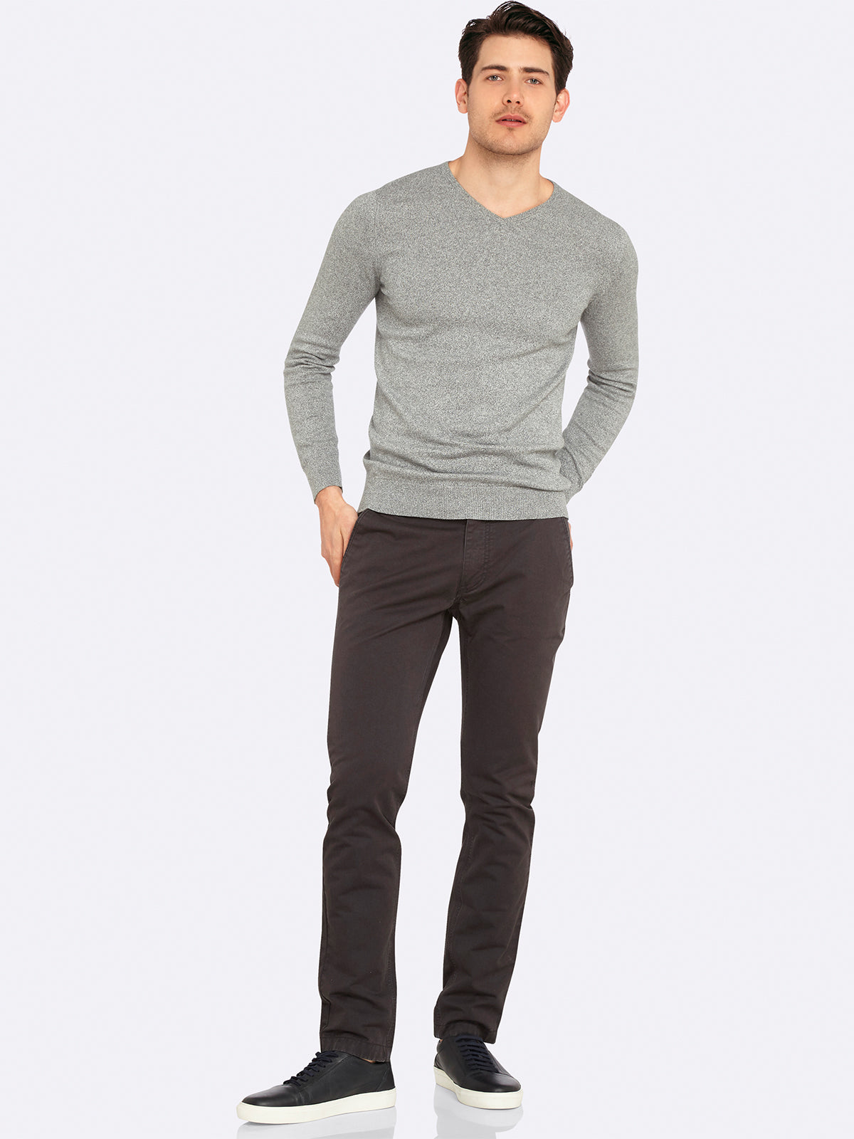 BASIC COTTON V-NECK PULLOVER