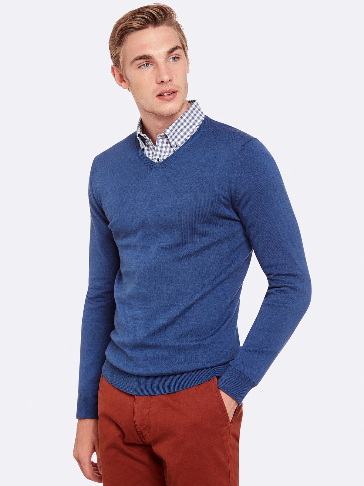 BASIC COTTON V-NECK PULLOVER