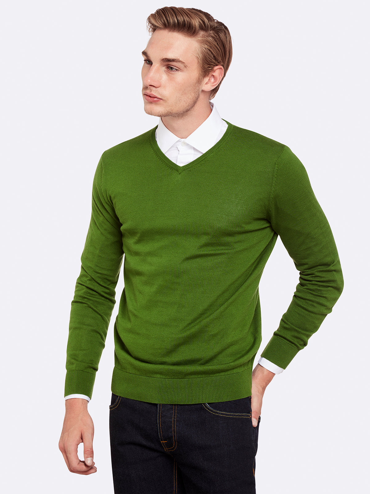 BASIC COTTON V-NECK PULLOVER