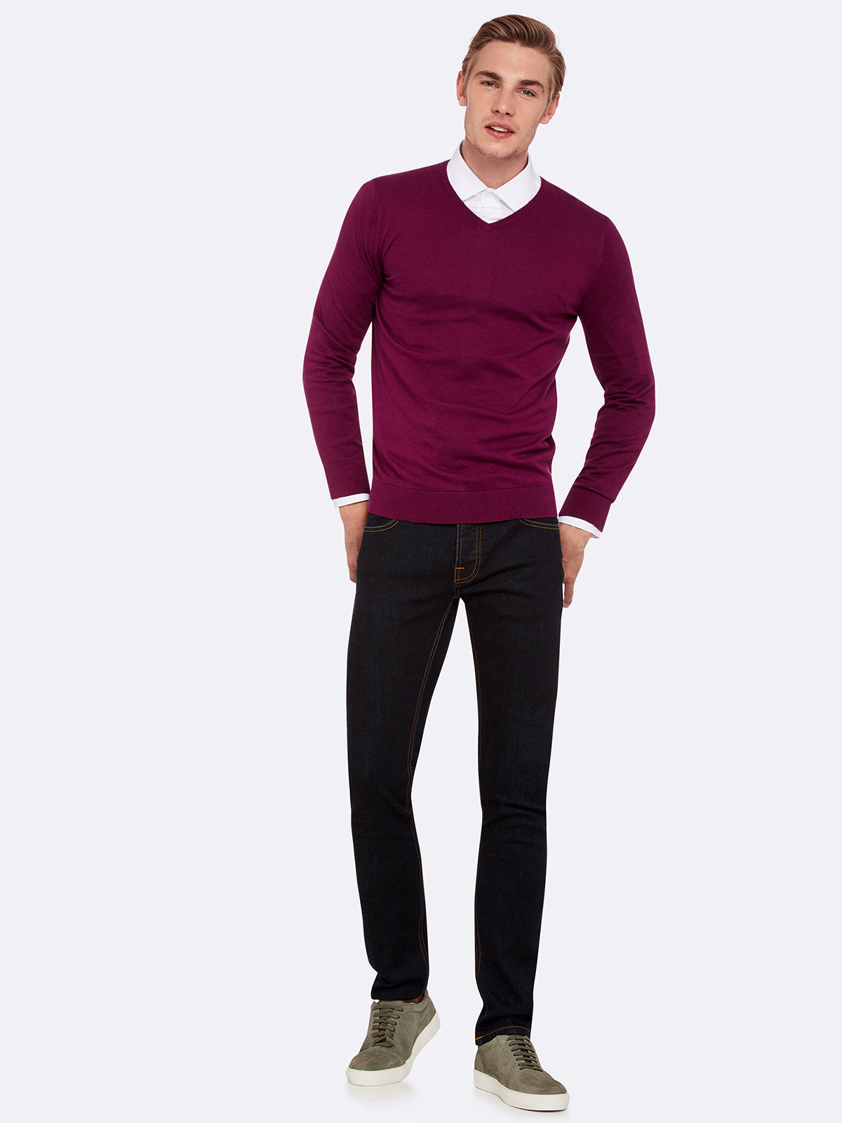 BASIC COTTON V-NECK PULLOVER