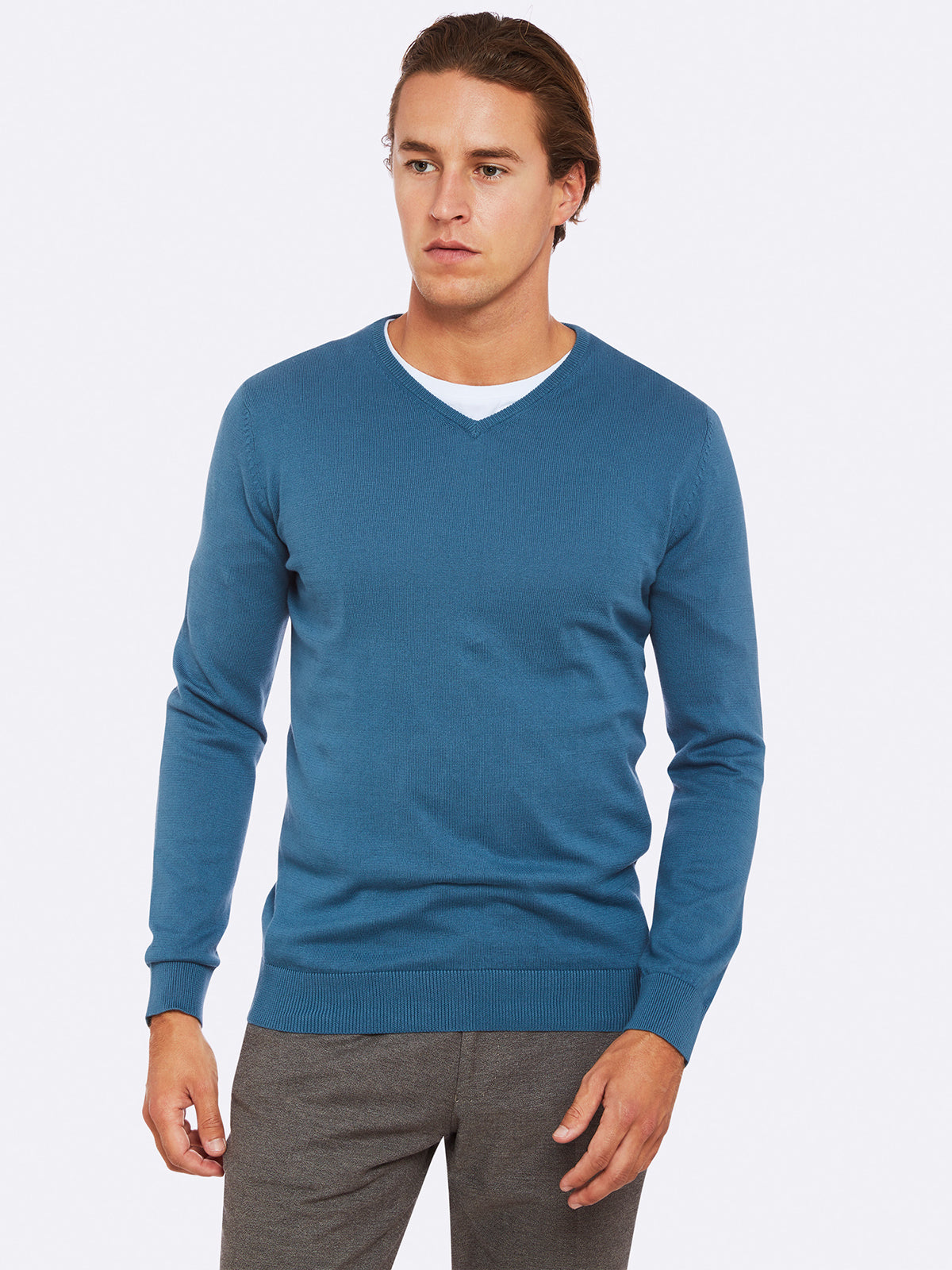 BASIC COTTON V-NECK PULLOVER