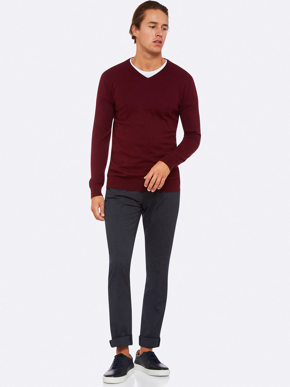 BASIC COTTON V-NECK PULLOVER