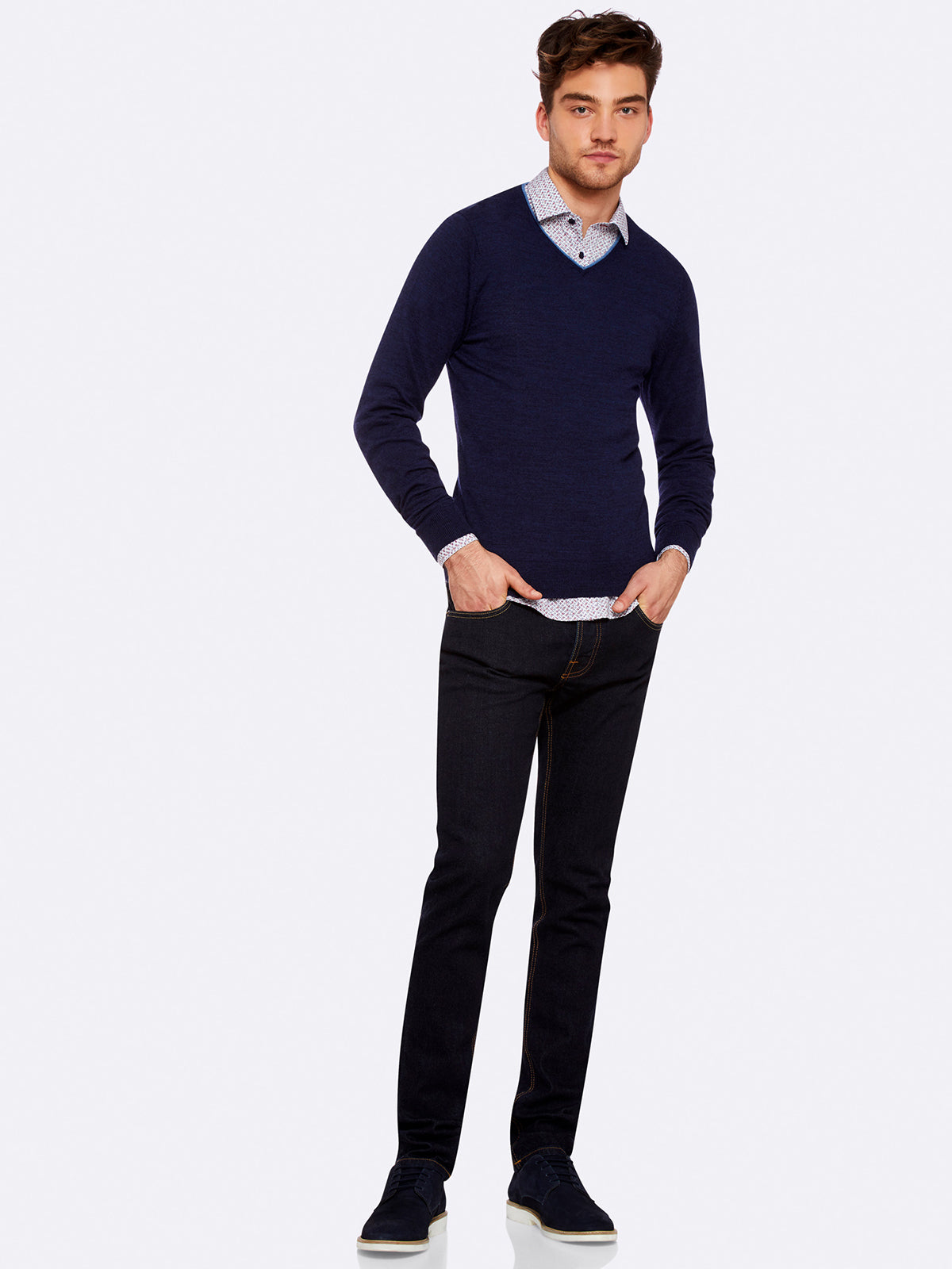 PERRY V-NECK TIPPING PULLOVER