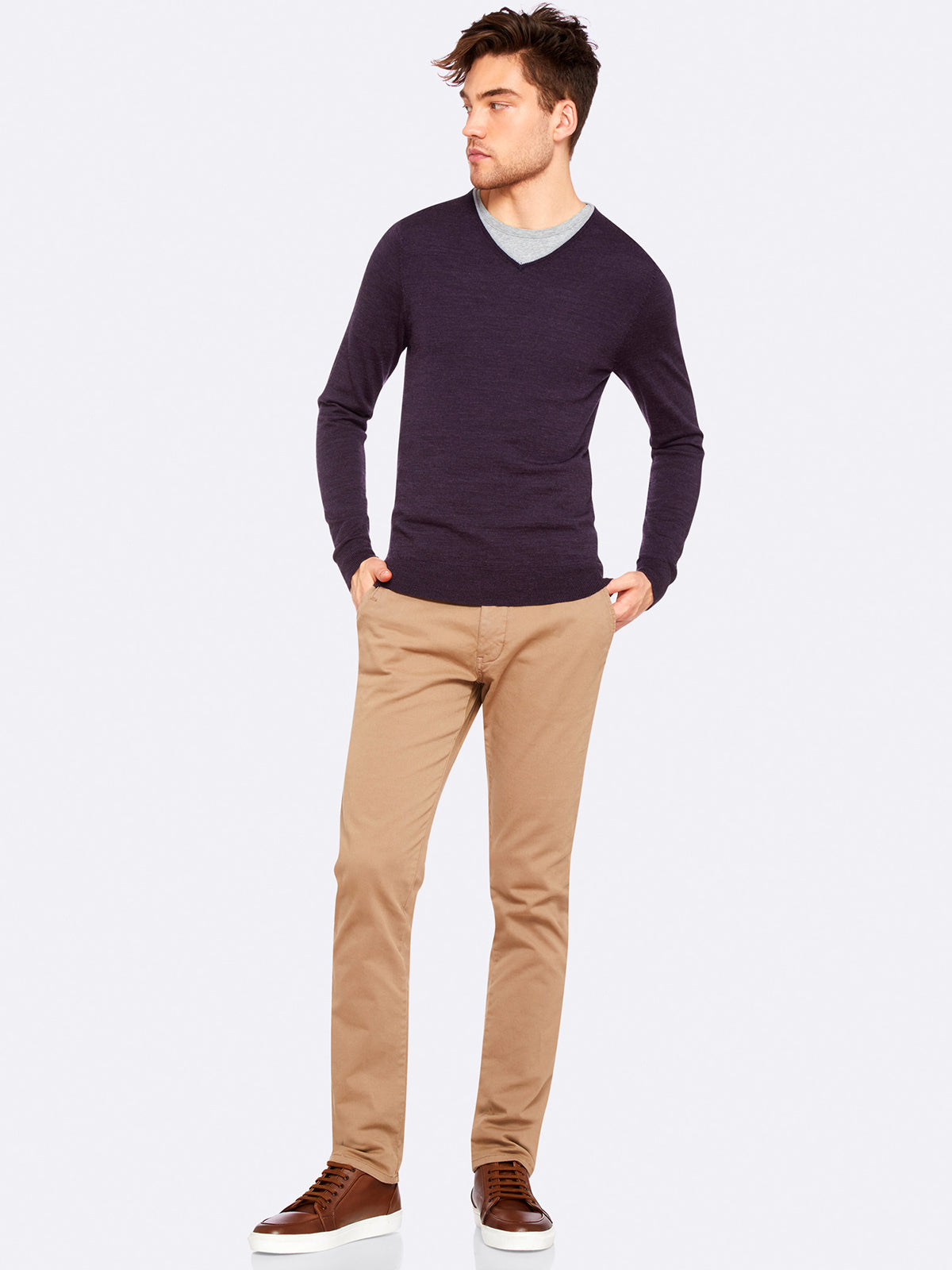 PERRY V-NECK TIPPING PULLOVER