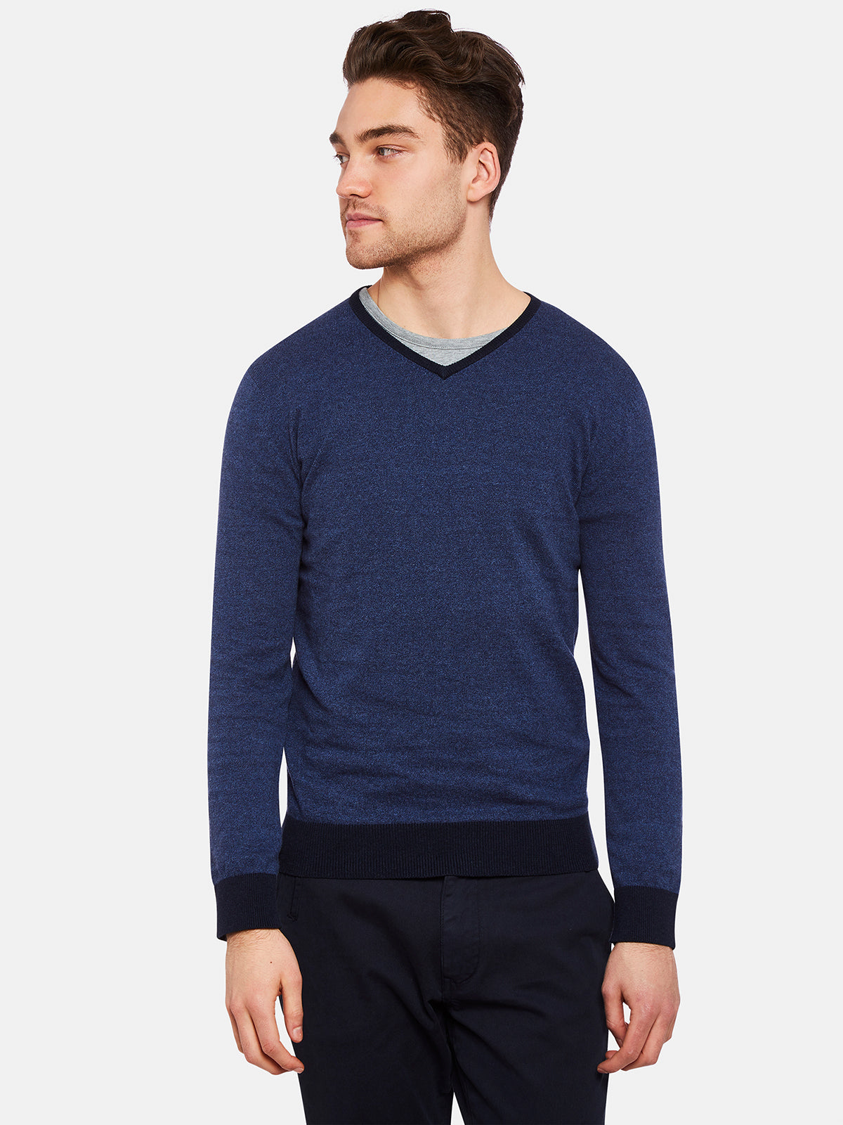 COTTON CONTRAST RIB VNK PULLOVER