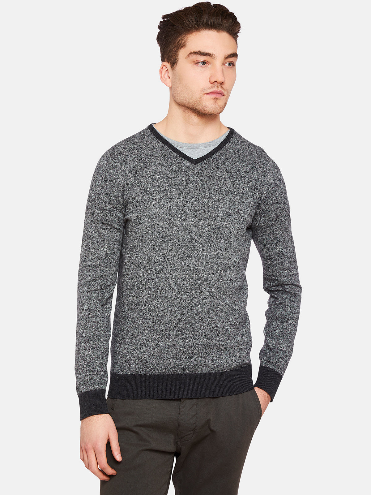 COTTON CONTRAST RIB VNK PULLOVER