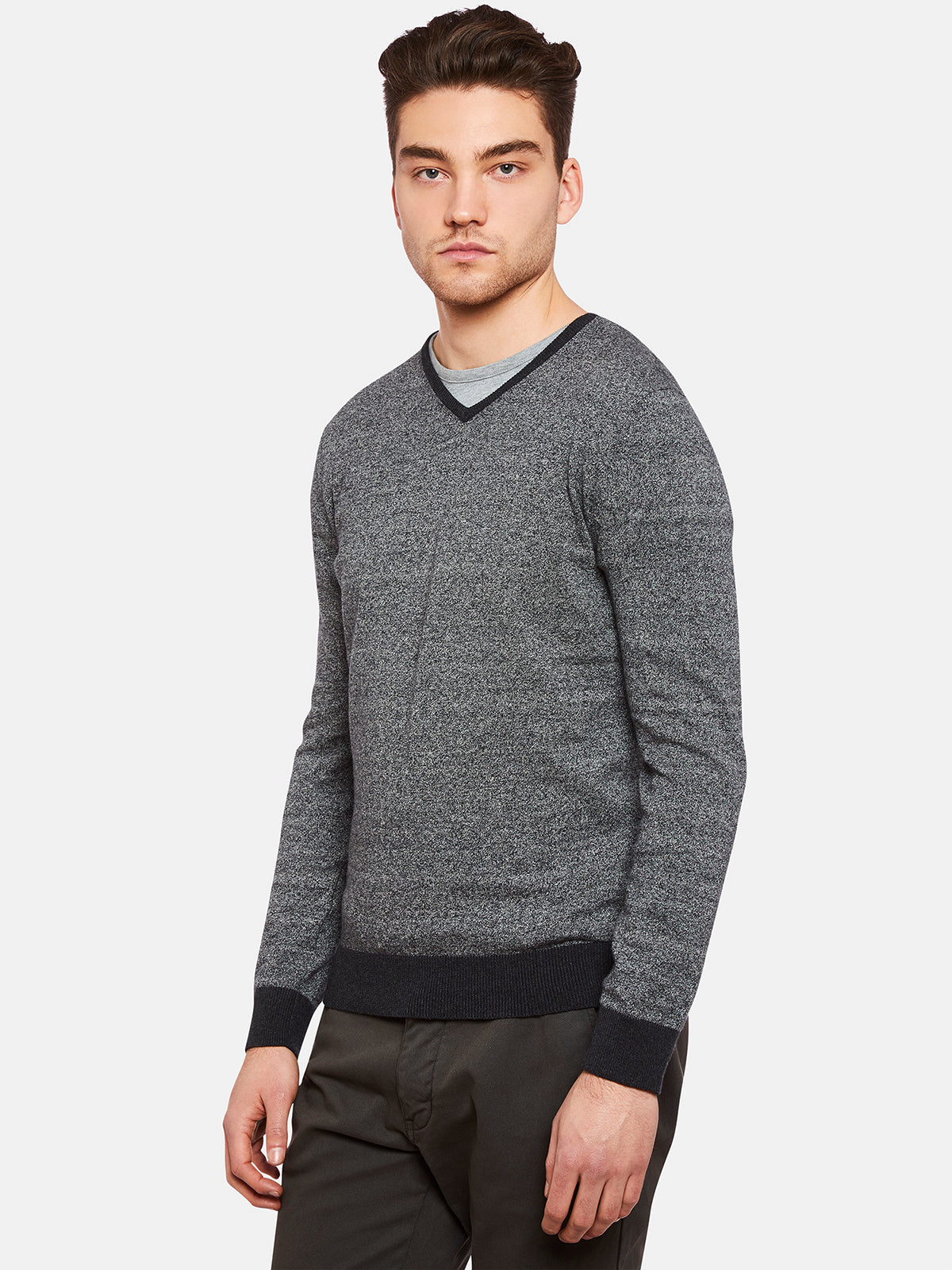 COTTON CONTRAST RIB VNK PULLOVER