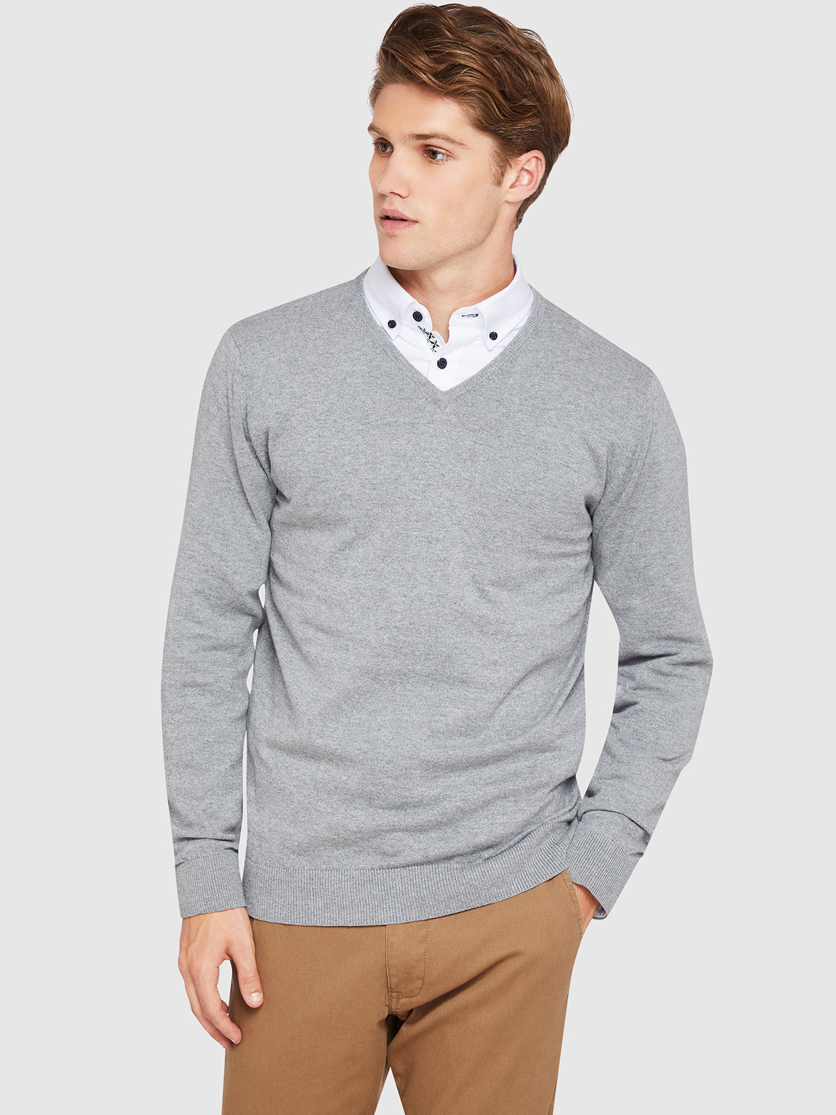 COTTON V-NECK PULLOVER