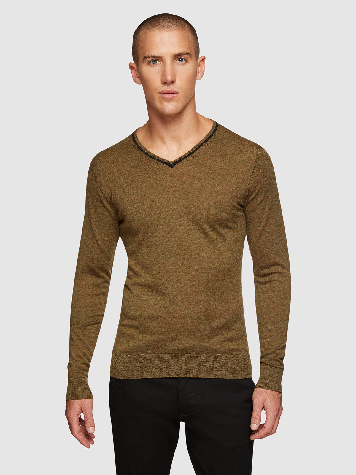 PERRY TIPPING VNECK WOOL PULLOVER