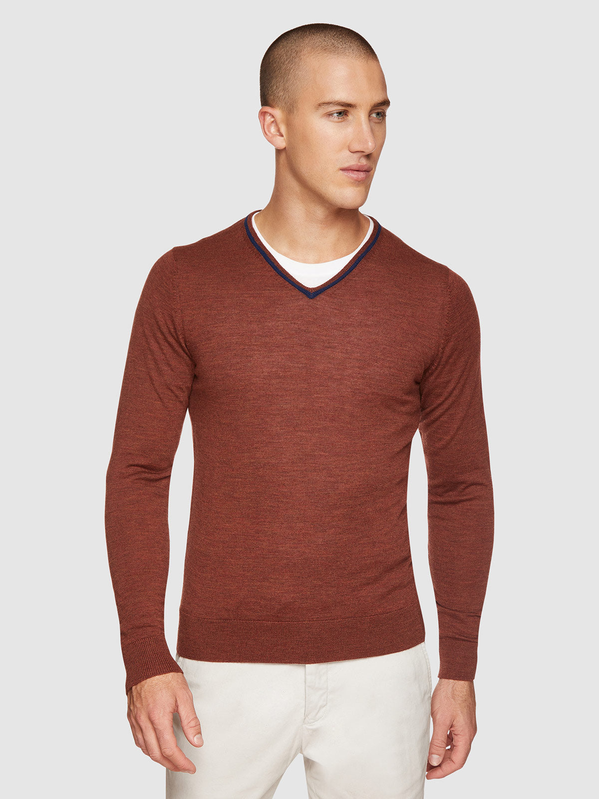 PERRY TIPPING VNECK WOOL PULLOVER