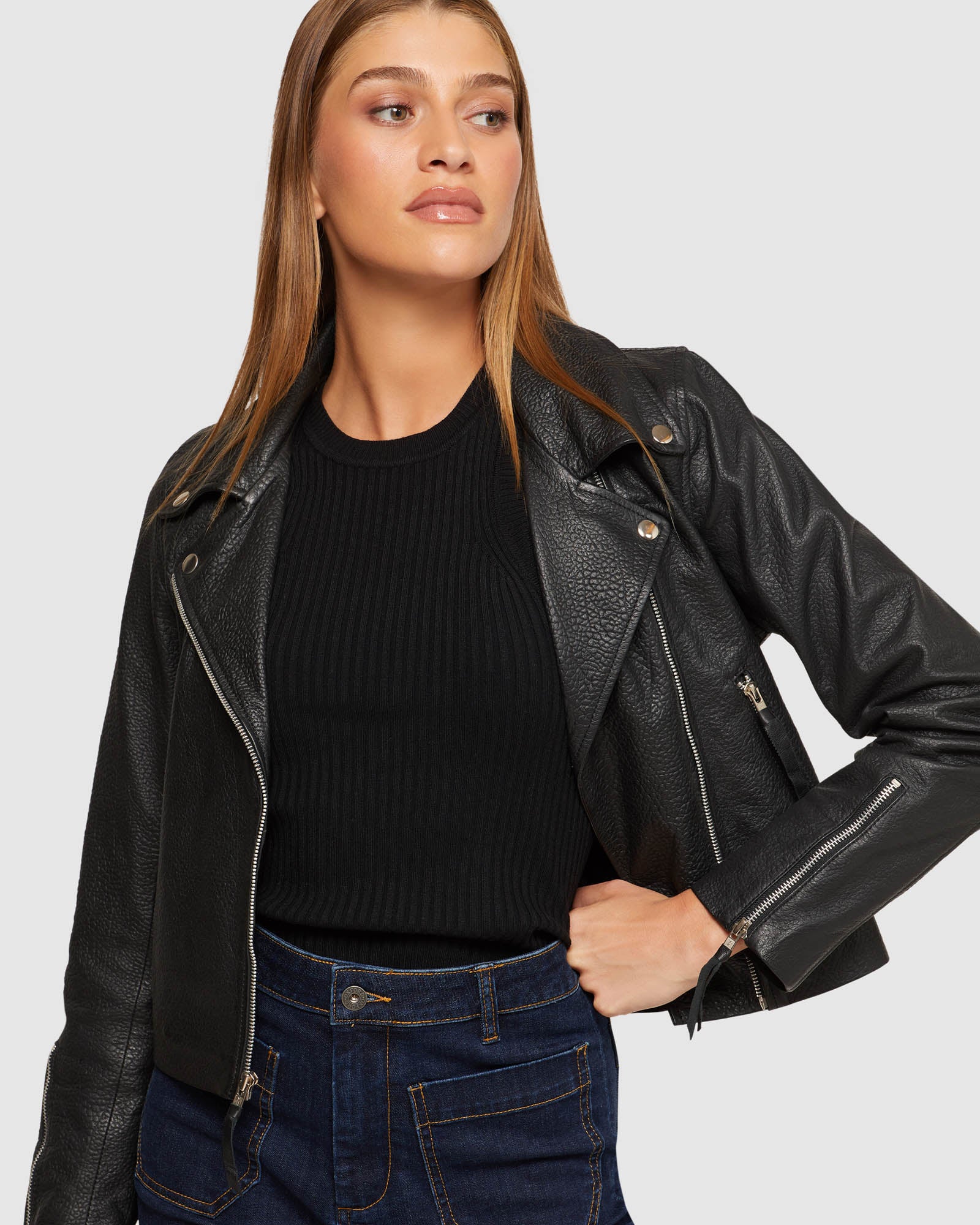 SANDY TEXTURED LEATHER JACKET