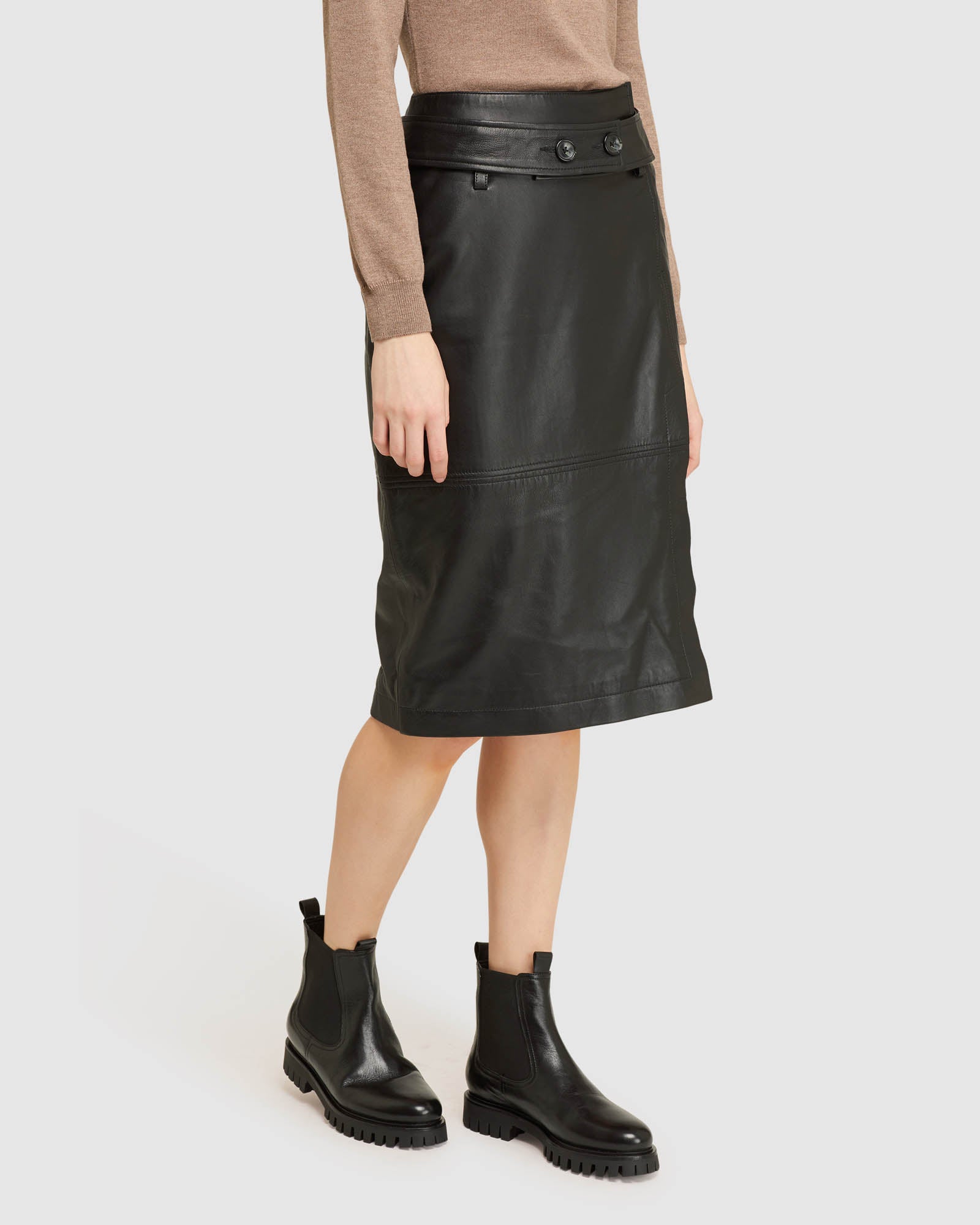 REGINA LEATHER BELTED SKIRT