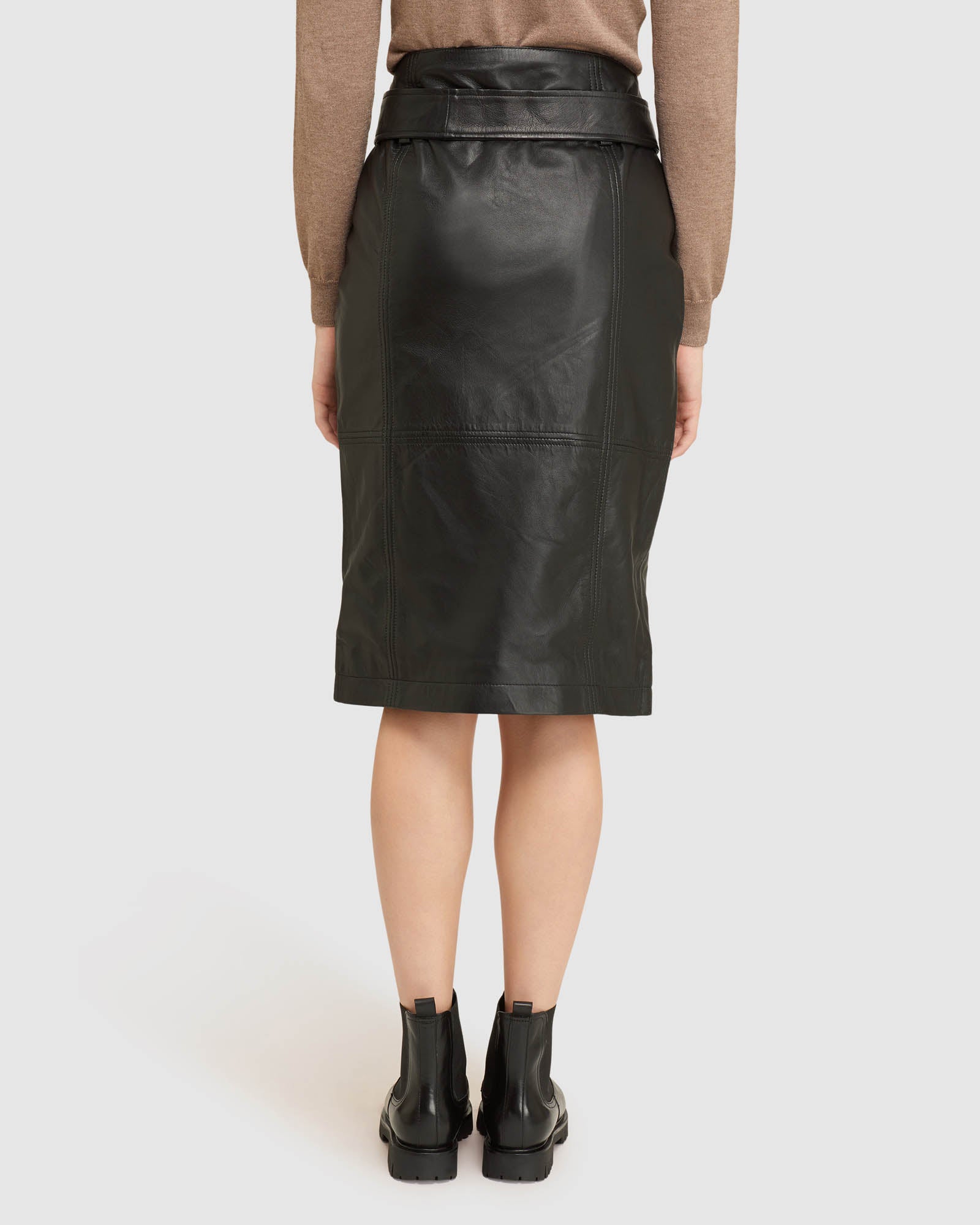 REGINA LEATHER BELTED SKIRT