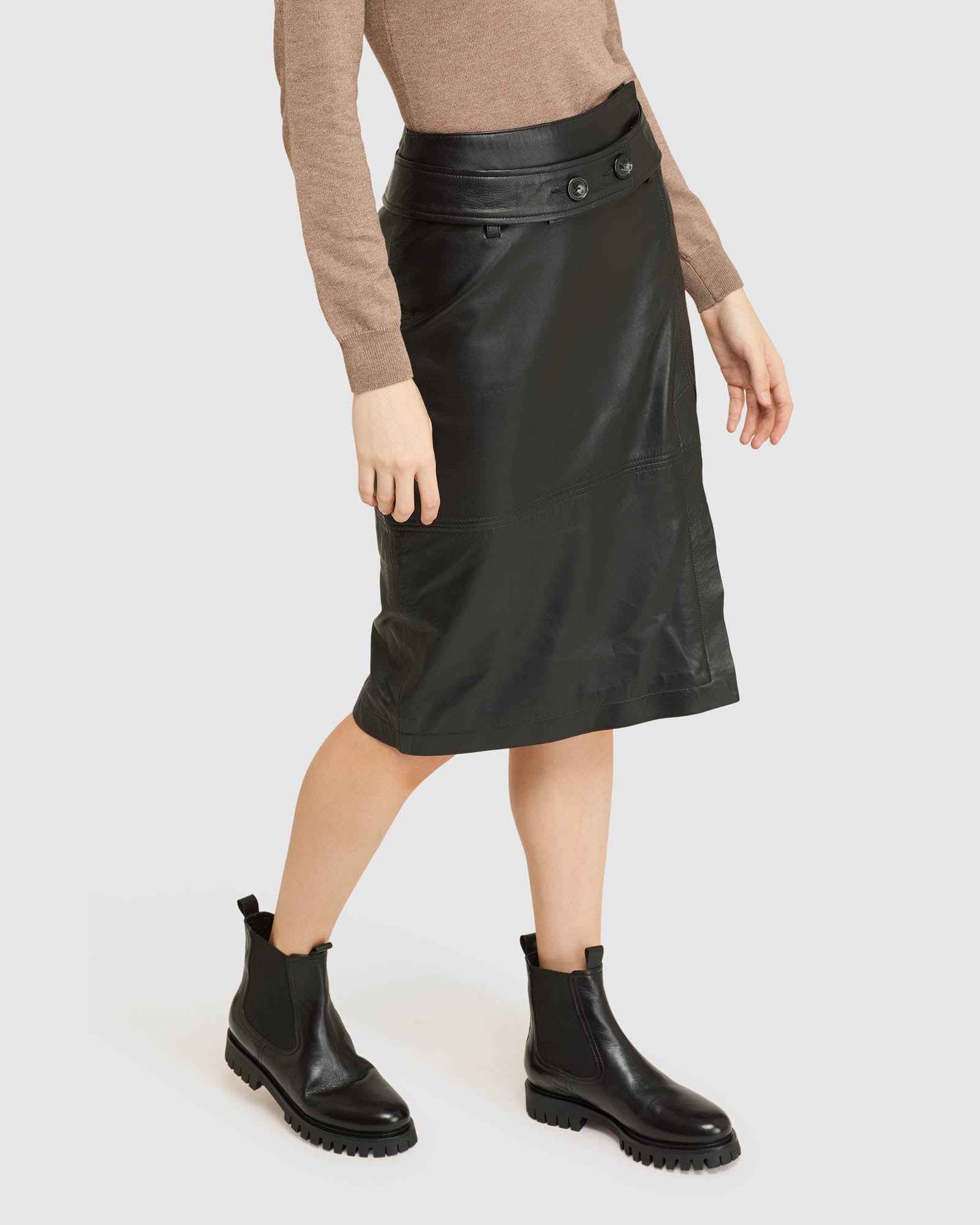 REGINA LEATHER BELTED SKIRT