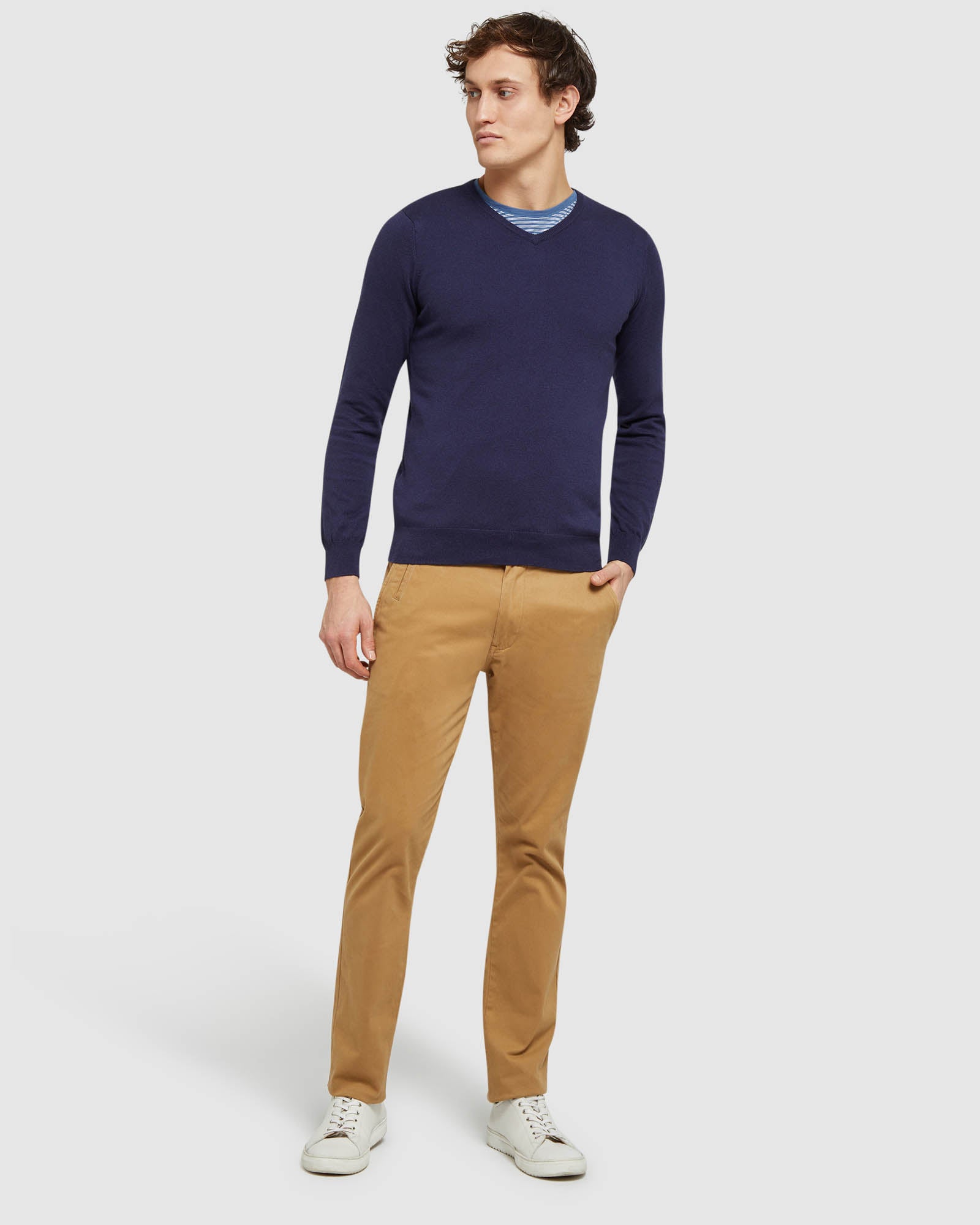 COTTON CASHMERE V-NECK PULLOVER