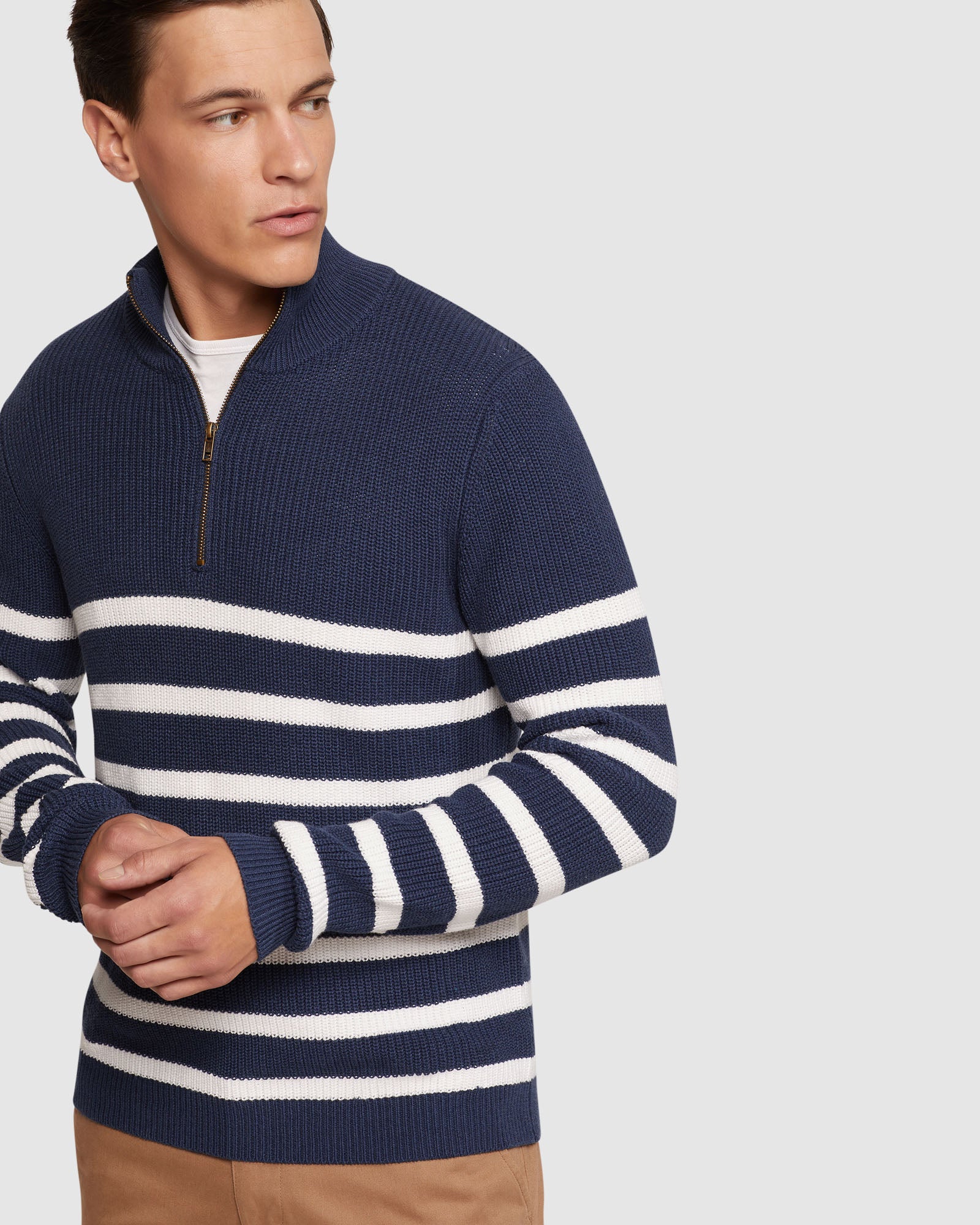 JACK KNITTED STRIPE ZIP UP SWEATER