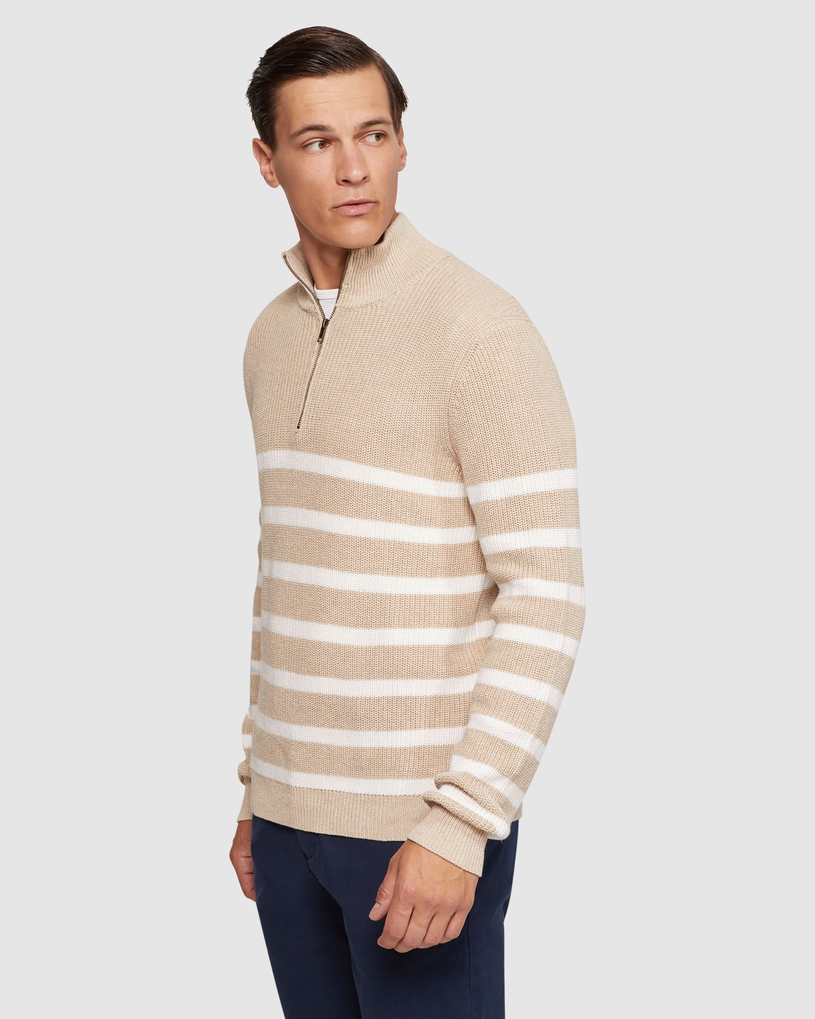 JACK KNITTED STRIPE ZIP UP SWEATER