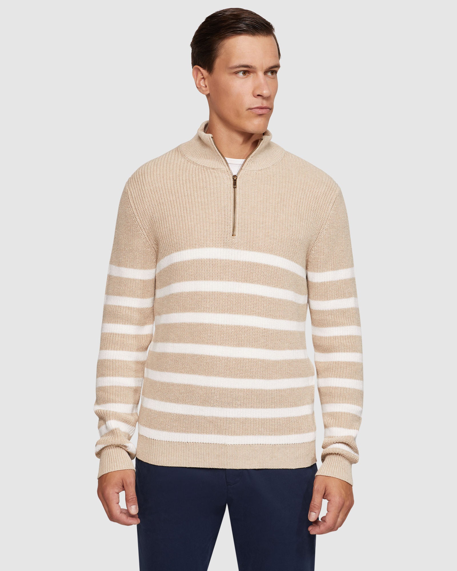 JACK KNITTED STRIPE ZIP UP SWEATER