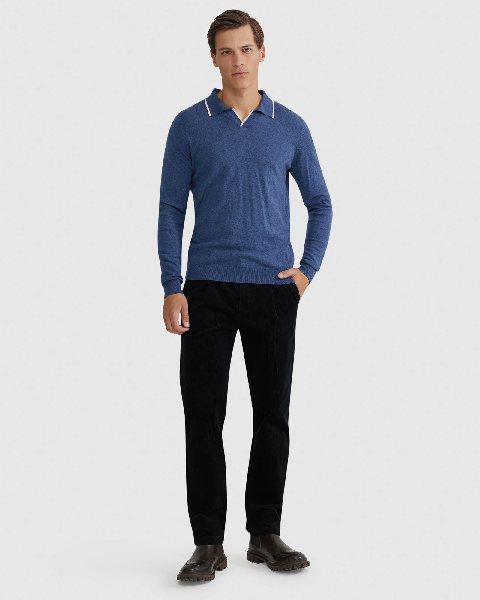 REISS TIPPING COLLAR LONG SLEEVE POLO