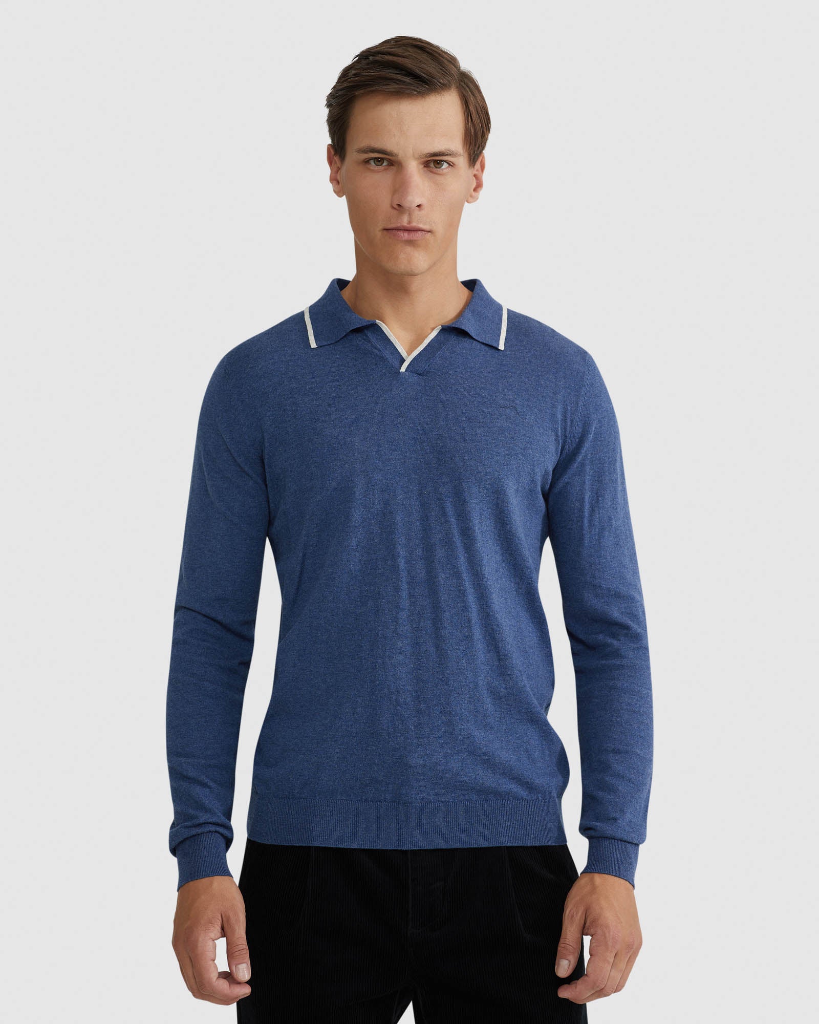 REISS TIPPING COLLAR LONG SLEEVE POLO