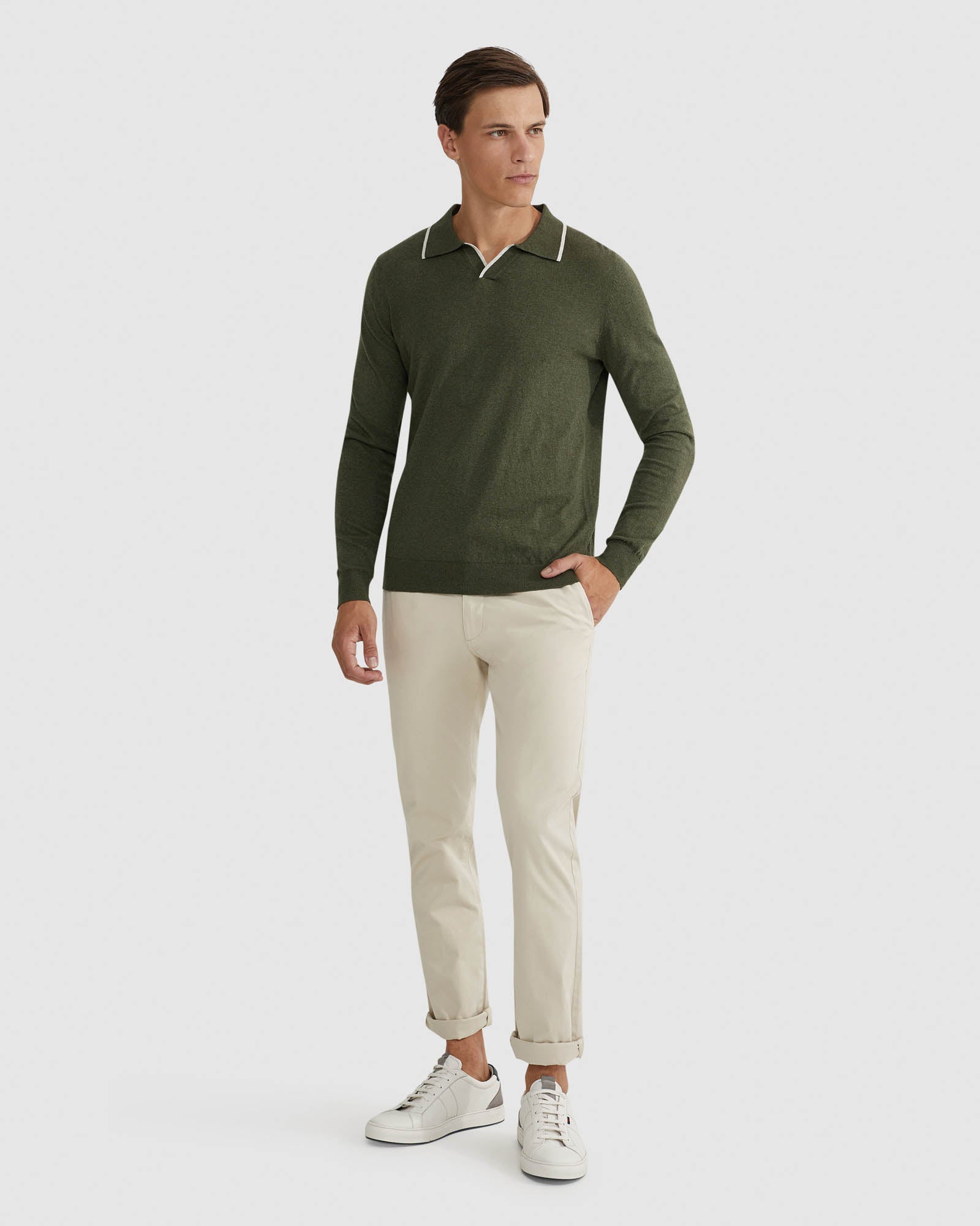 REISS TIPPING COLLAR LONG SLEEVE POLO