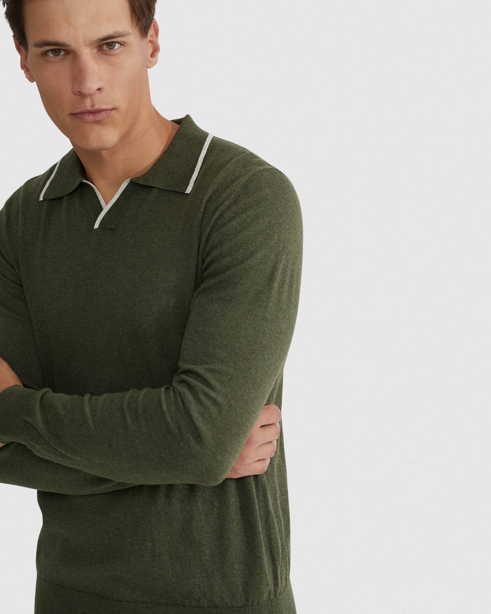 REISS TIPPING COLLAR LONG SLEEVE POLO