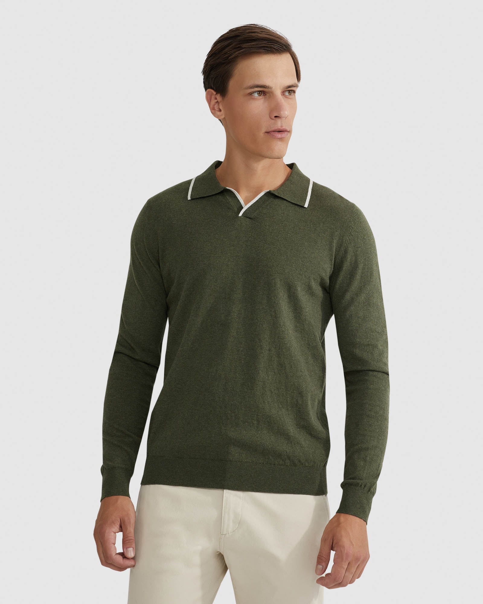 REISS TIPPING COLLAR LONG SLEEVE POLO